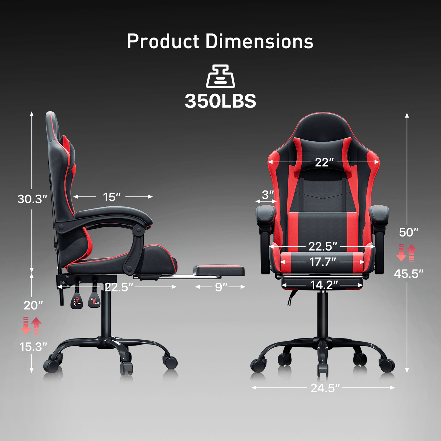 Ergonomic Gaming Chair with Retractable Footrest & Detachable Lumbar Support 360 Degree Swivel Racing Style PU Leather Computer Gaming Chair with Headrest for Home Bedroom Office