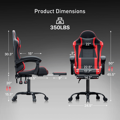 Ergonomic Gaming Chair with Retractable Footrest & Detachable Lumbar Support 360 Degree Swivel Racing Style PU Leather Computer Gaming Chair with Headrest for Home Bedroom Office