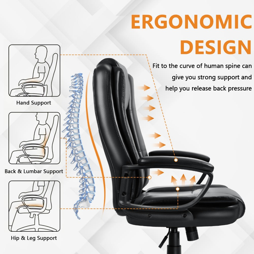 Big & Tall Executive Office Chair 400 lbs – Ergonomic PU Leather High Back Chair with Adjustable Armrests & Lumbar Support, Long Sitting Comfort, Home Office & Computer Desk, Brown Grey White