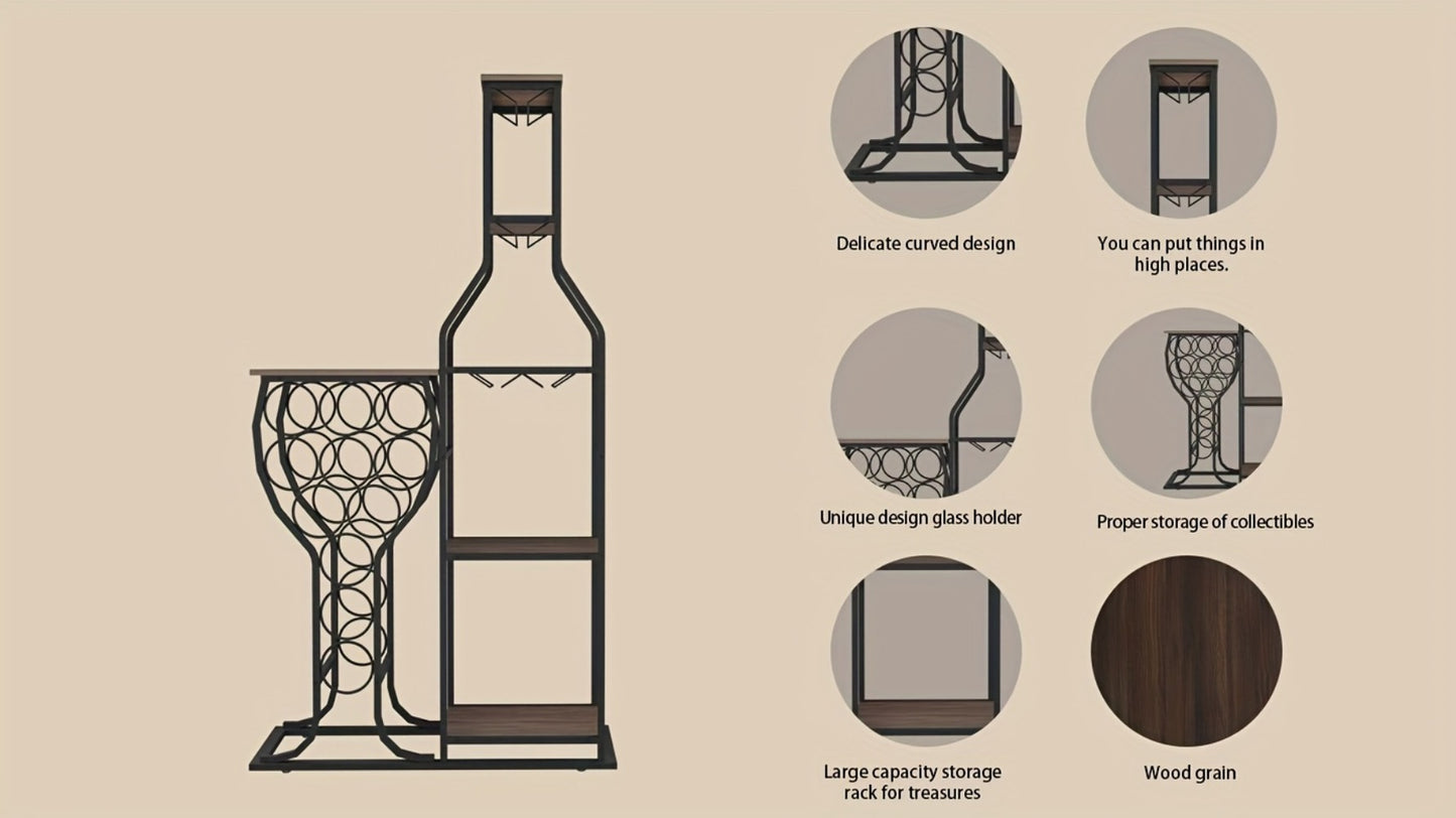 Wine Rack with Hanging Glass Holder & Storage Shelves - 5-Tier Freestanding Baker's Rack for Kitchen, Dining Room & Home Bar, Holds 11 Bottles