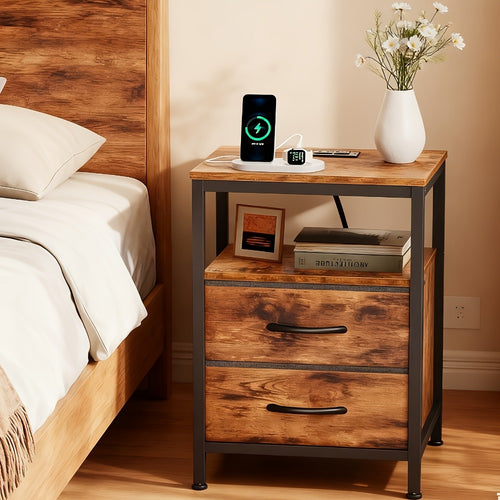 Floating Nightstand with USB & Type-C Quick Charge | 2 Adjustable Drawers, Built-In Socket, Space-Saving Bedside Table for Modern Bedroom – 1pc or 2pc Set, 4 Colors