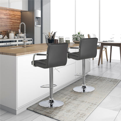 Costoffs 2pcs PU Leather Bar Stools Adjustable Swivel Stools Kitchen Chairs with Large Steel Base, Backrests & Footrest for Dining Room, Kitchen Island, Home Bar Counter, Christmas Gift