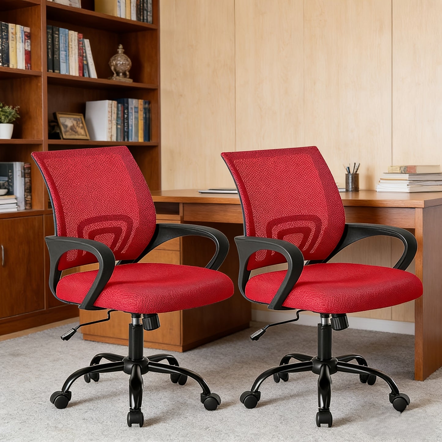 Office Desk Chair with Lumbar Support And Rocking Mode, Height Adjustable with Fixed Armrest for Computer, Gaming, Conference, Meeting Room, 360° Swivel