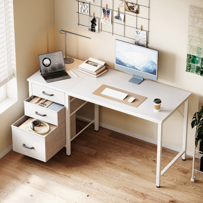 Home Office Computer Desk with 3 Fabric Drawers And File Cabinet, Writing Study Table with Storage Bag And Hook for Small Space, 40/48 Inch, White/Black/Vintage