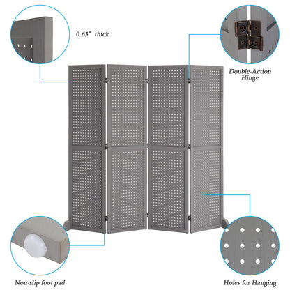 VINGLI Freestanding Pegboard with Support Feet, 5 FT Wood Room Divider Display Board Organizer, Folding Privacy Screen Partition Space Separator for Craft Shows Events Retail