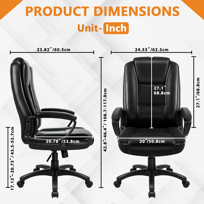 Home Office Desk Chair, 400LBS Big And Tall Computer Executive Chair, Ergonomic PU Leather Chairs with High Back Cushion, Adjustable Armrest &Lumbar Back Support, for Long Time Sitting