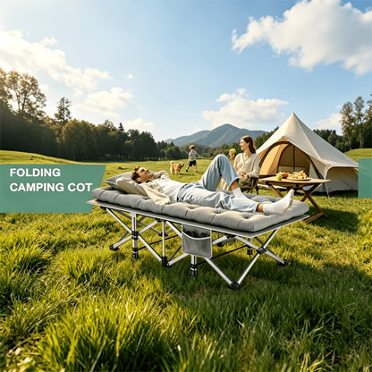 Folding Camping Bed Portable Guest Bed with Mattress 59/75 Inch Oversized Thick 500-700lb Capacity for Outdoor Garden Balcony
