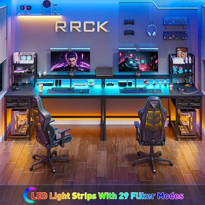 L Shaped Computer Desk with Power Outlets, Computer Desk with Storage Shelves, Home Office Corner Desk for Work, Writing Study Desk with Gaming Desk for Bedroom Office Dorm, L Shaped Desk, Desk, Desk, Computer Desk, Desk Gaming