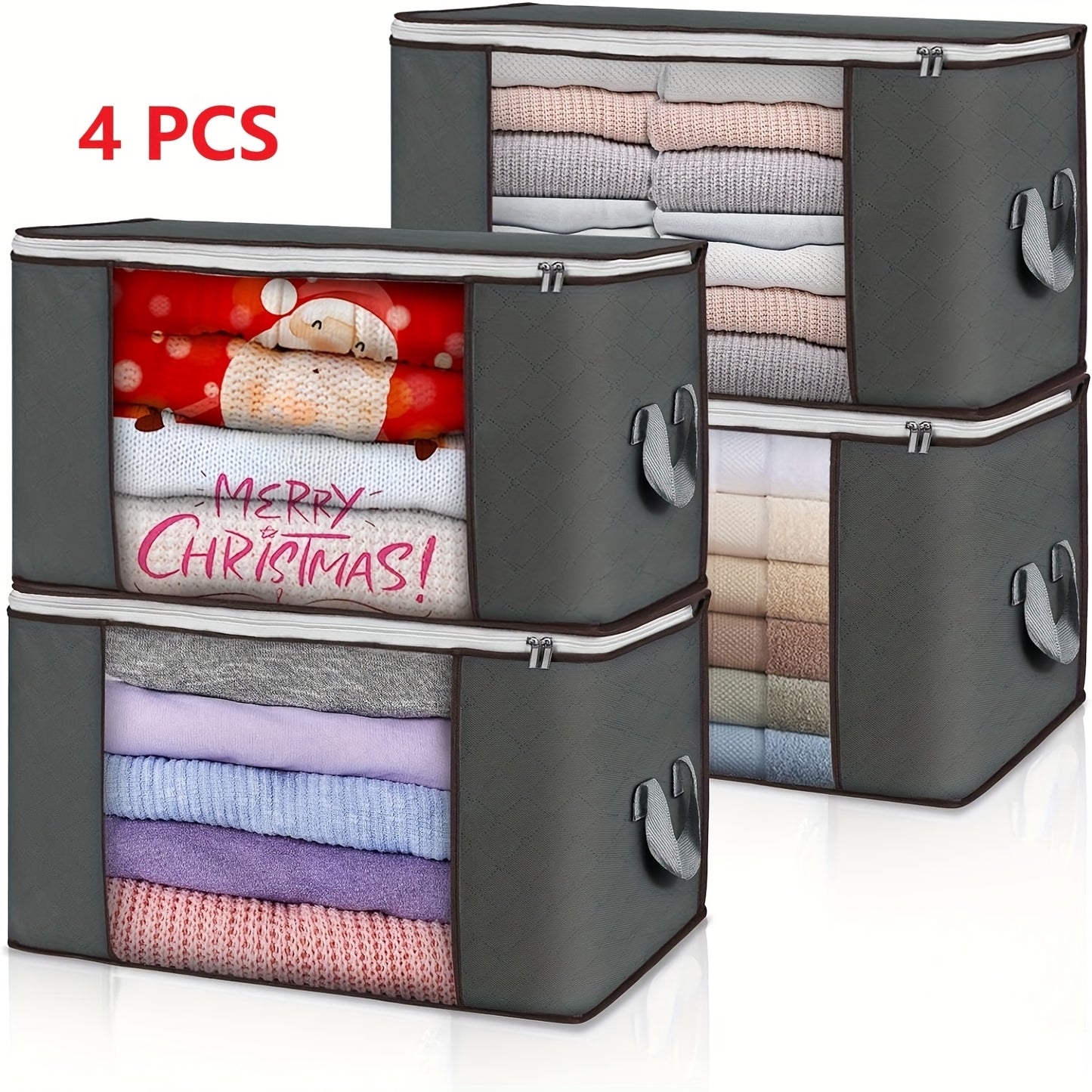 Large Storage Bags 23.78 Gal Foldable Clothes Storage Bins Closet Organizer Containers with Reinforced Handle for Clothing Blankets Comforters Bed Sheets Pillows 4 5 6 12 Pack Gray