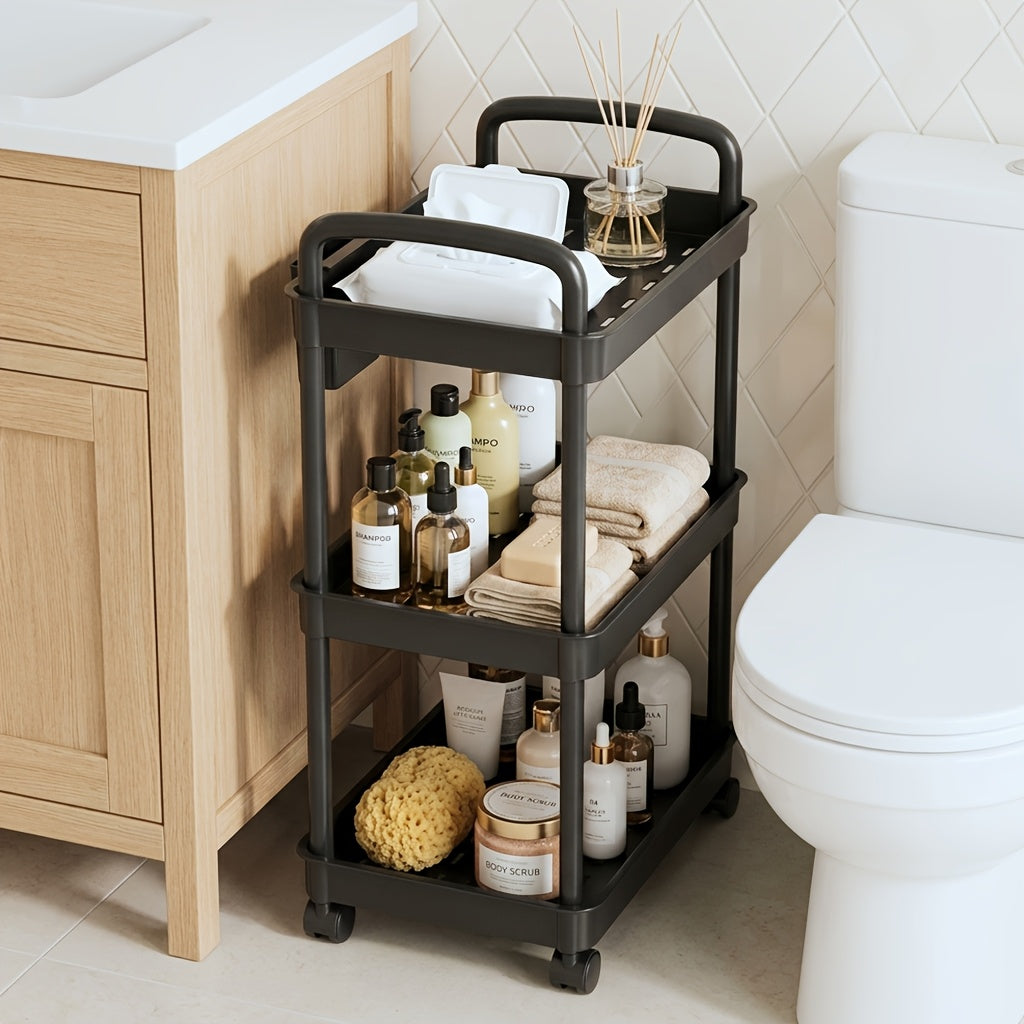 3/4/5-Tier Plastic Rolling Utility Cart with Handle, Multifunctional Storage Organizer with Plastic Shelf, Storage Cart for Kitchen, Bathroom, Living Room, Office, White