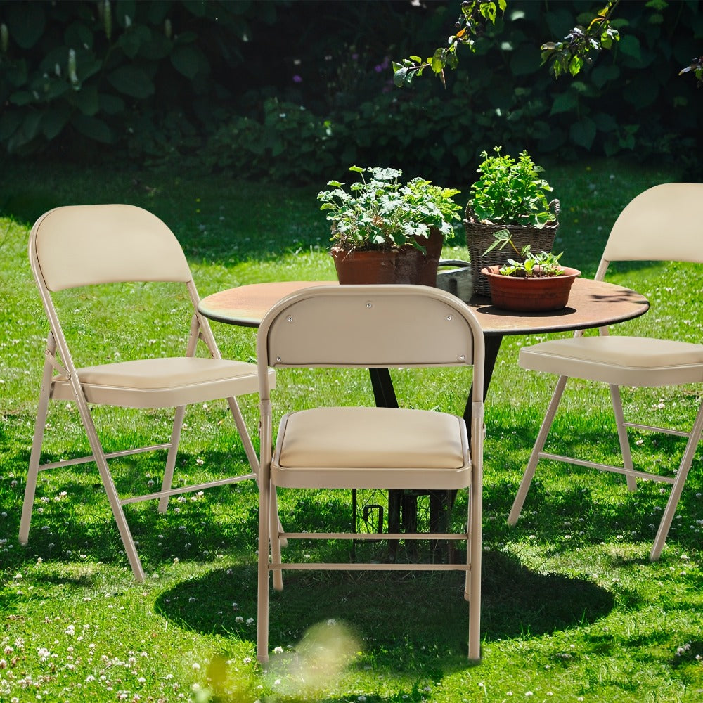 PU Leather Folding Chairs with Padded Seats & Steel Frame, Portable Stackable Chairs for Events Weddings Dining Home Office Church, 2 4 8 10 12 20 Packs Available in Khaki Black Grey