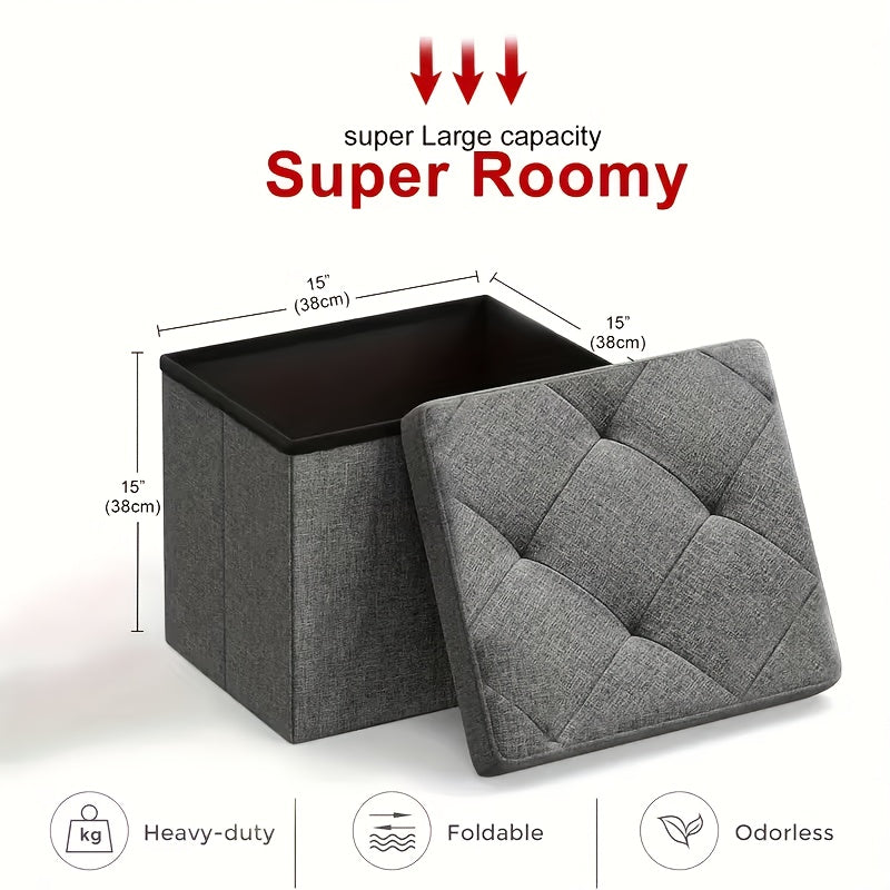 Heavy-Duty Multi-Purpose Folding Storage Ottoman Bench With Seat | Indoor/Outdoor, Space-Saving Design, Non-Porous Easy-Clean Surface - Perfect For Living Room, Bedroom, Patio, Garden Tool Storage - Gray Organizer Bench