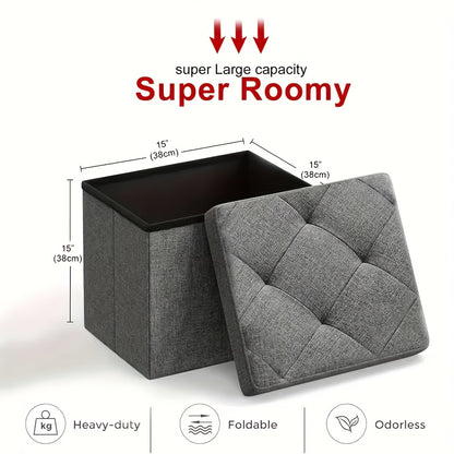 Heavy-Duty Multi-Purpose Folding Storage Ottoman Bench With Seat | Indoor/Outdoor, Space-Saving Design, Non-Porous Easy-Clean Surface - Perfect For Living Room, Bedroom, Patio, Garden Tool Storage - Gray Organizer Bench