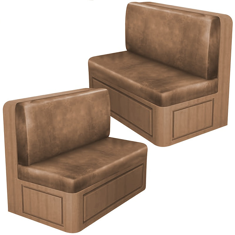RV Dinette Cushion Covers Set of 4, Stretch Leather-Look Camper Cushion Slipcovers for Travel Trailer Couch & Booth Seat, 1 Backrest + 1 Bench Cover, Beige Brown Coffee