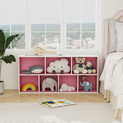 7-Cube Bookcase Storage Organizer with Open Shelves – Engineered Wood Cube Shelf Unit for Living Room, Bedroom, Home Office & Kids Room, White, Grey, White/Pink
