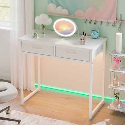 Vanity Desk with Lights & Drawers – Small Makeup Dressing Table with LED Mirror Light, Fiber Drawers for Bedroom Home Study, 32" & 42" White & Black