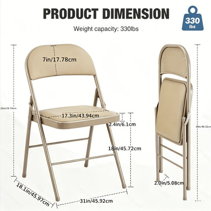 PU Leather Folding Chairs with Padded Seats & Steel Frame, Portable Stackable Chairs for Events Weddings Dining Home Office Church, 2 4 8 10 12 20 Packs Available in Khaki Black Grey