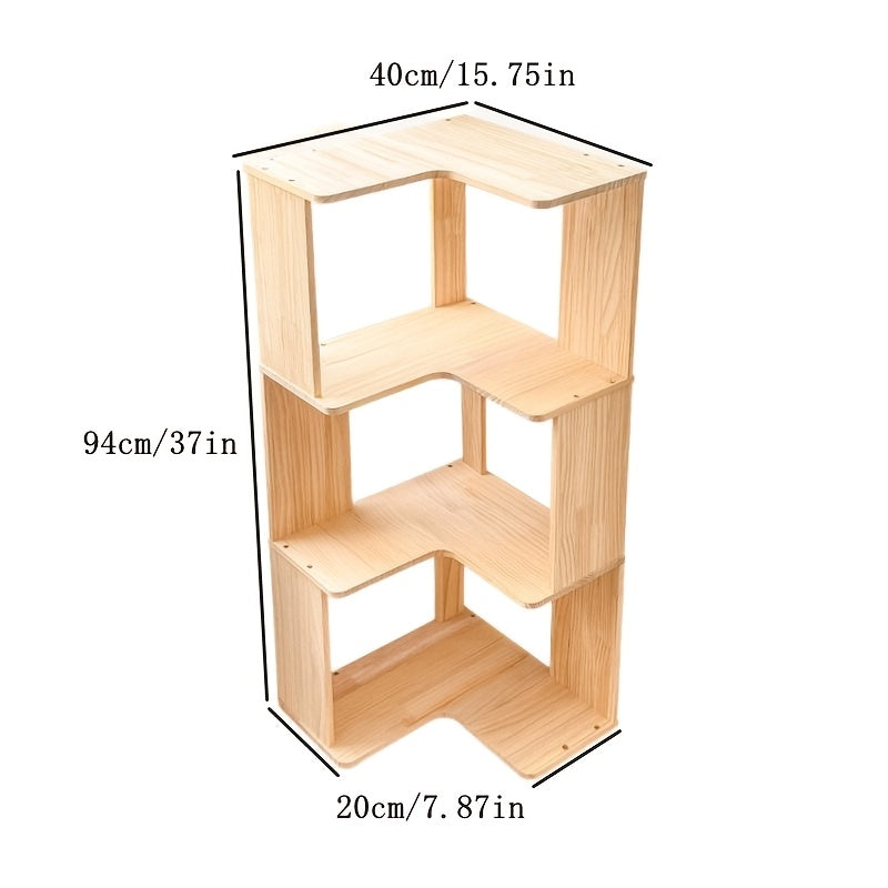 Full Solid Wood Corner Bookshelf, No Paint No Formaldehyde, Space-Saving Storage Shelf, 3/4/5 Tier Rustic Corner Bookcase, Stable Standing Bookcase for Bedroom Living Room Home Decor, Easy Assembly