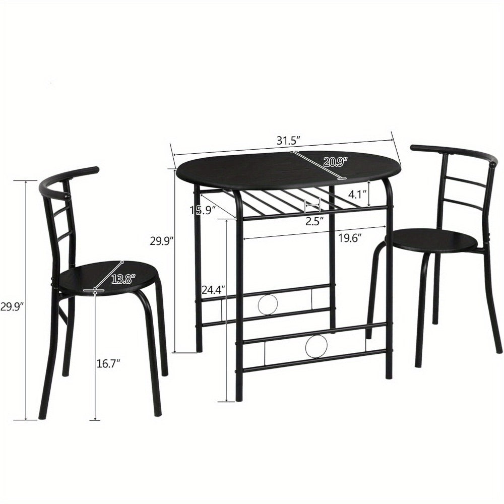 3 Piece Dining Table Set for 2 Small Kitchen Table and 2 Chairs with Wine Rack Metal Frame for Dining Room Apartment Living Room Small Space