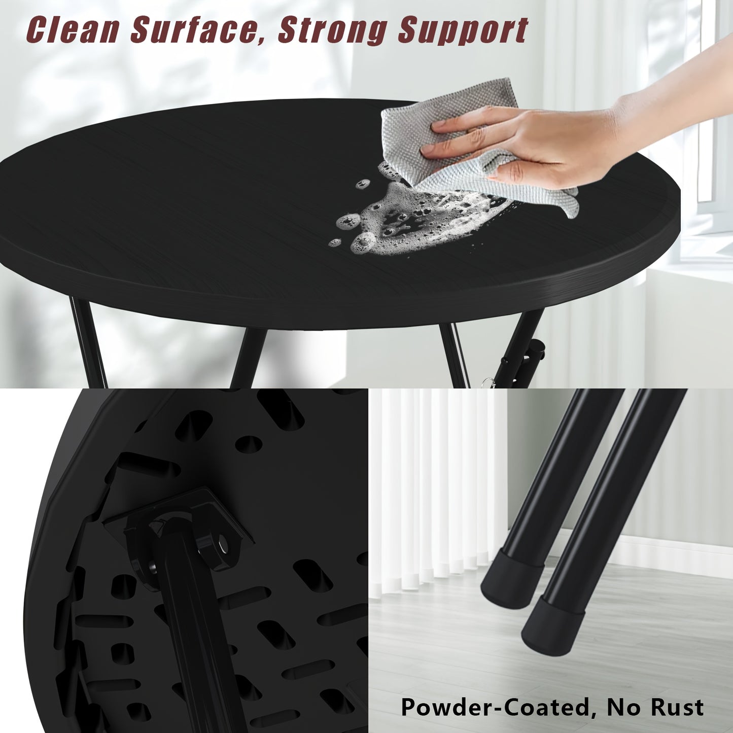 32" Round Folding Table, World Game-Day Ready, Portable Plastic Table, Suitable for Fiesta Night, Party, Camping, Patio Gatherings, Events, Bar Table, Featuring A Thickened Tabletop, Metal Frame, Locking Legs, Indoor/outdoor, 2pcs Set, White/Black