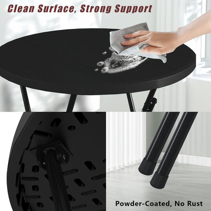 32" Round Folding Table, World Game-Day Ready, Portable Plastic Table, Suitable for Fiesta Night, Party, Camping, Patio Gatherings, Events, Bar Table, Featuring A Thickened Tabletop, Metal Frame, Locking Legs, Indoor/outdoor, 2pcs Set, White/Black