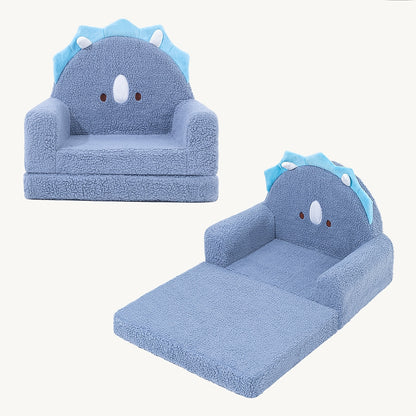 Kids Sofa 2-in-1 Convertible Kids Couch Fold Out Lounger Soft Sherpa Kids Chair High-Density Foam Sofa Cute Brown Bear Playroom Nursery Furniture for Boys Girls Room Decor