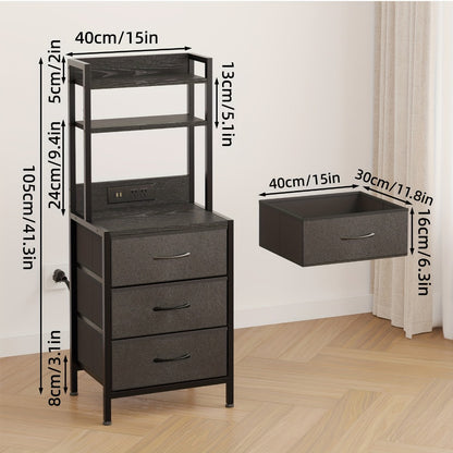 LED Nightstand with Charging Station & USB Ports, 41'' Tall 3-Drawer Bedside Table, PU Fabric End Table for Bedroom Dorm Apartment Small Space