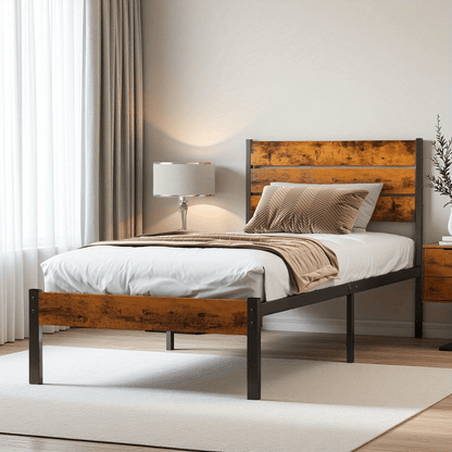 Metal Frame Bed Frame with Headboard, No Box Spring, Features Sturdy Wood Slats to Support 800 Lbs, Can Be Purchased Separately Or with a 2pcs Bedside Organizer (Fabric Drawer with 2 Storage Unit Compartments), Suitable for Bedroom, Living Room