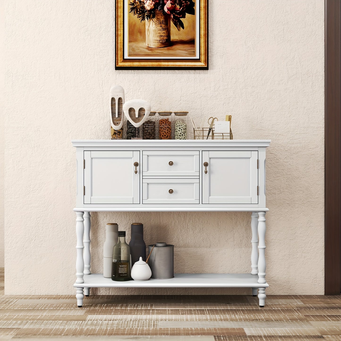 Console Table with 2 Drawers | Entryway Table with Storage Shelf, Wood Accent Sofa Table for Living Room, Entrance, Hallway, Couch - Classic Style, High-Density Fiberboard