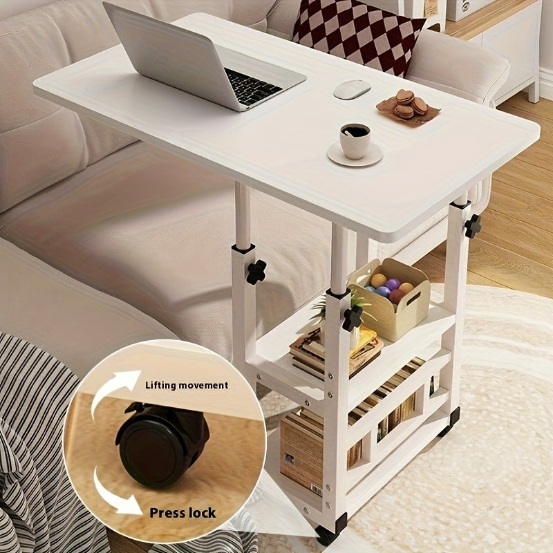 1 Movable Multifunctional Computer Desk, Home Bedroom Bedside Table Computer Desk, Bedroom, Living Room Dormitory, Lazy And Simple Student Writing Desk, Movable And Adjustable Height Laptop Desk, 360 Degree Rotating Wheels, Perfect Birthday Gift.