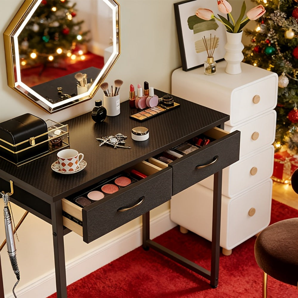 Makeup Vanity Desk with LED Lights, Adjustable Height Vanity Table for Bedroom Home Office Gaming Studying, 32 & 42 Inch, White & Black