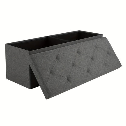 Outdoor Storage Ottoman Bench 30 & 43 Inch Folding Deck Box with Padded Seat, Patio Furniture Storage Chest End of Bed Bench for Living Room Bedroom Garden, Grey