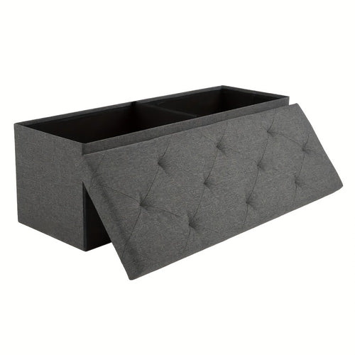 Outdoor Storage Ottoman Bench 30 & 43 Inch Folding Deck Box with Padded Seat, Patio Furniture Storage Chest End of Bed Bench for Living Room Bedroom Garden, Grey