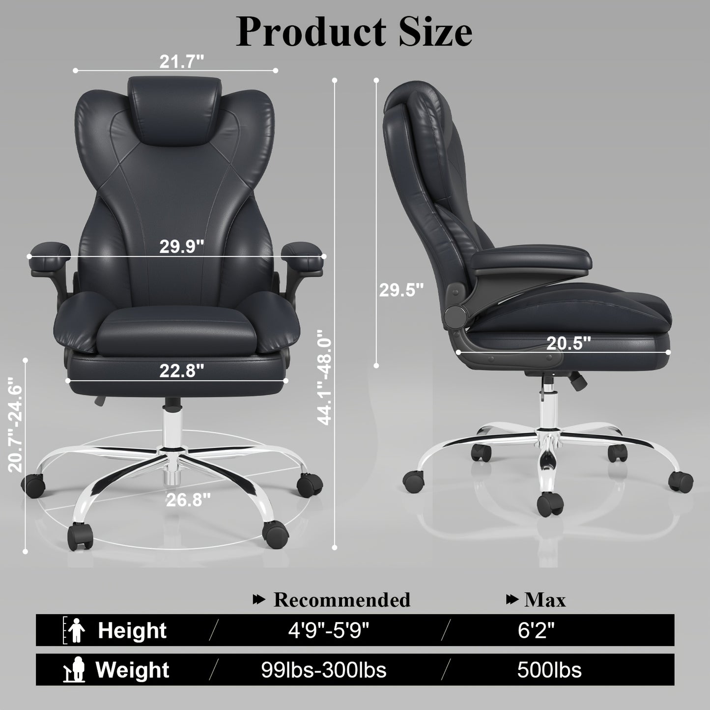 Large High-Back Office Chair, Ergonomic Home Computer Desk Chair with Padded Flip-Up Armrests, 360° Swivel, High-Back Executive Office Chair for Adult Work and Study, Black/Beige/Gray/Brown