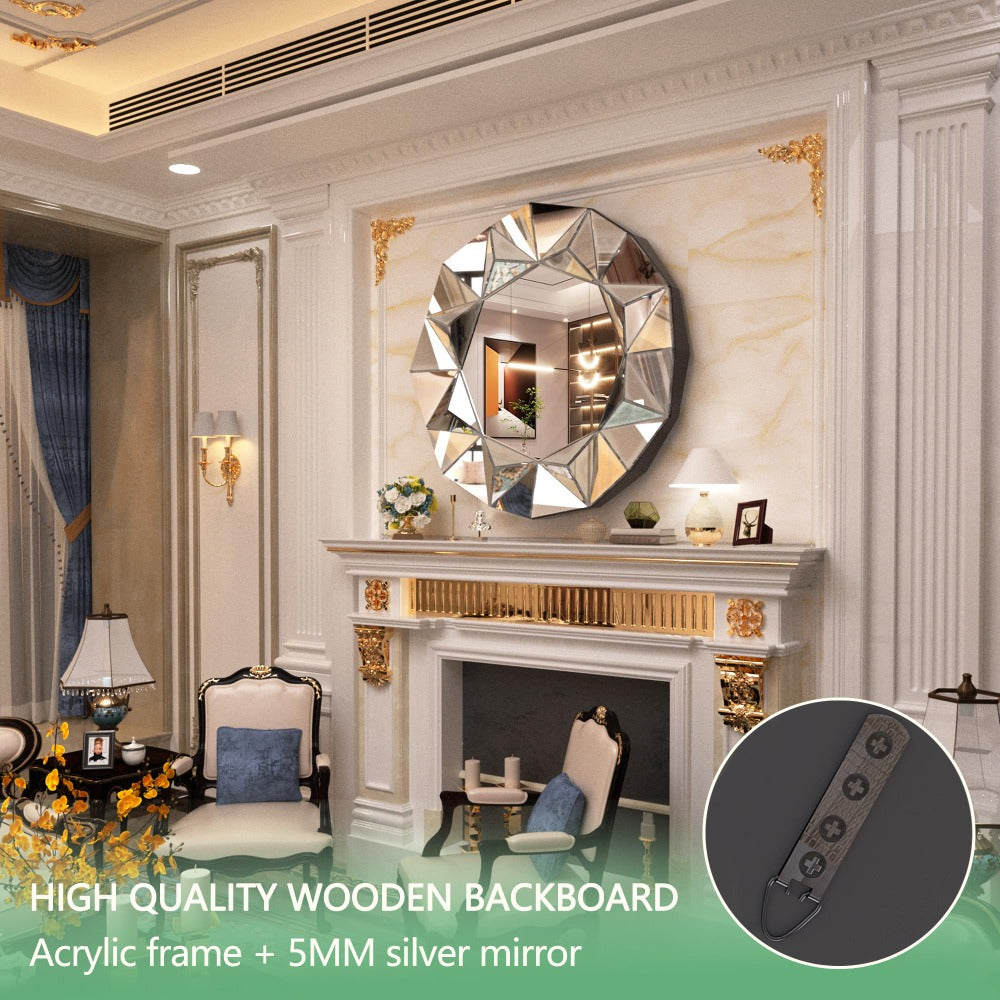 Hasipu Bathroom Wall Mirrors, 32 Inch Round Mirror Wall Decor, Beveled Edge Frameless Wall Mount Round Mirror for Living Room, Bathroom, Home