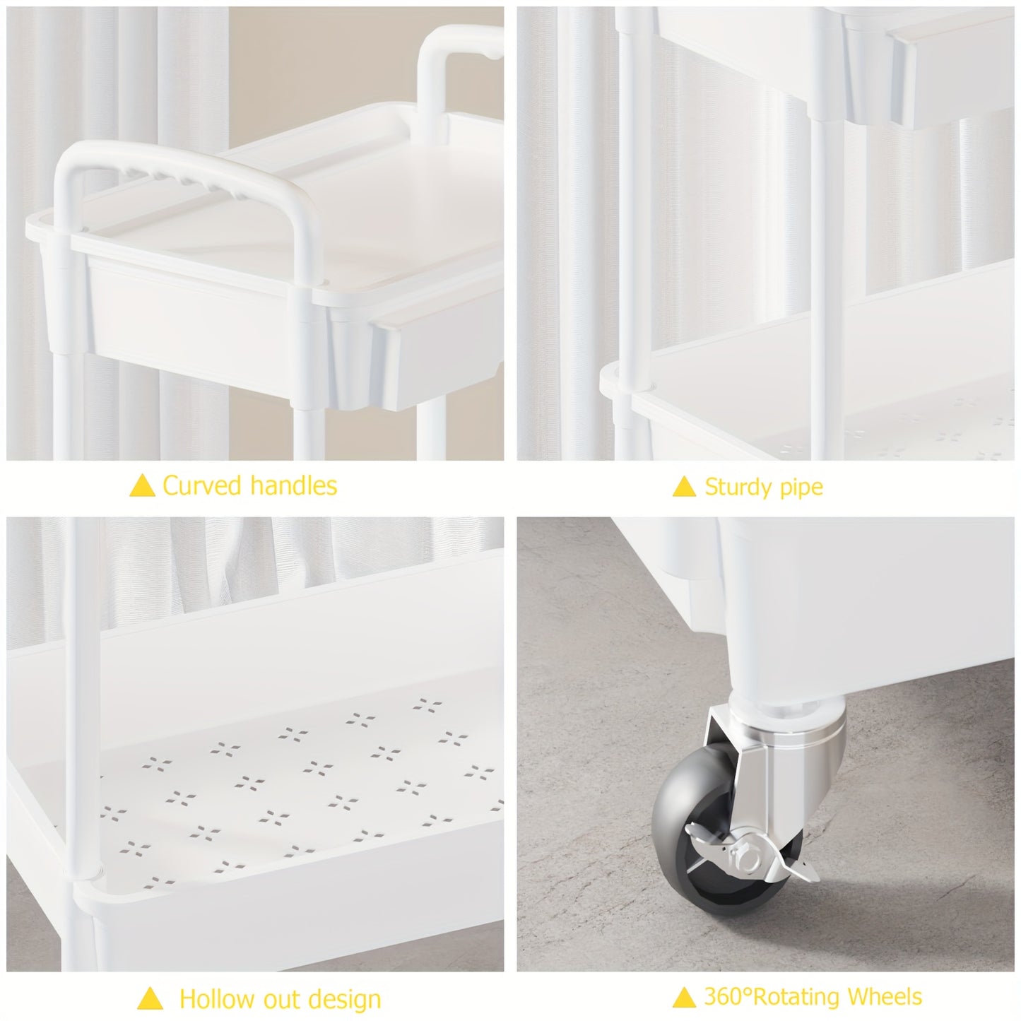 Rolling Utility Cart with Drawer - 360° Swivel Wheels, Plastic Shelves & Metal Frame, Multifunctional Storage Organizer for Bathroom, Kitchen, Office, Lab, Living Room - No Power Needed, Rolling Storage Cart, Home Organization, Compact Design, Durable Con