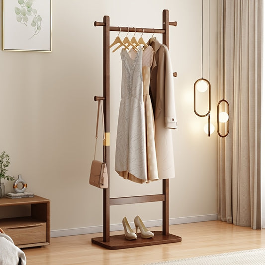 Modern Wooden Freestanding Coat Rack with 5 Hangers, Umbrella Holder & Shoe Shelf - Multi-Functional Entryway Organizer for Clothes, Bags, and Accessories, Clothes Organizer Storage, Minimalist Home Decor, Natural Wood Finish