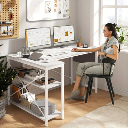 L Shaped Computer Desk with Power Outlets, Computer Desk with Storage Shelves, Home Office Corner Desk for Work, Writing Study Desk with Gaming Desk for Bedroom Office Dorm, L Shaped Desk, Desk, Desk, Computer Desk, Desk Gaming