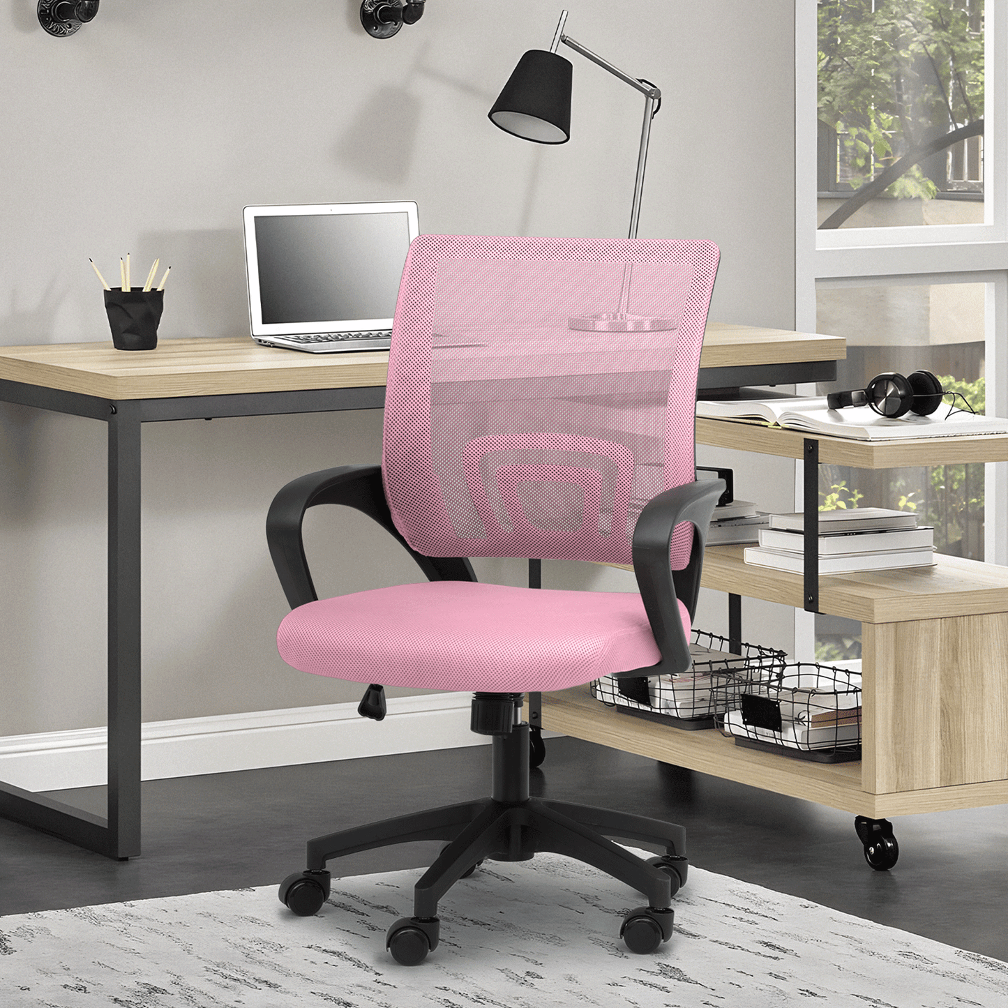Mesh Office Home Chair, Mid Back Ergonomic Rolling Swivel Chair with Padded Seat and Armrest
