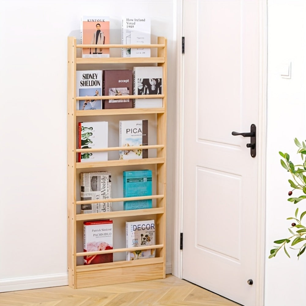 Solid Wood Over-the-Door Bookshelf – Ultra-Thin Narrow Wall-Mounted Storage Shelf, 2-6 Tiers, 0 Formaldehyde, Space-Saving for Living Room, Bedroom & Study