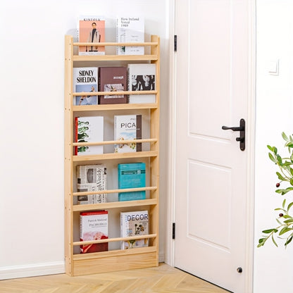 Solid Wood Over-the-Door Bookshelf – Ultra-Thin Narrow Wall-Mounted Storage Shelf, 2-6 Tiers, 0 Formaldehyde, Space-Saving for Living Room, Bedroom & Study