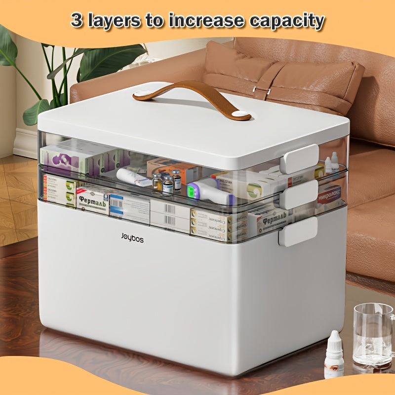 Medicine Cabinet, 3-Tier Medicine Organizer, Portable Medicine Cabinet with Leather Handle, Empty First Aid Kit for Home, White Medicine Box, Medicine Storage Box