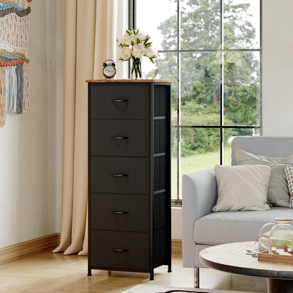 EUNOS Tall Dresser for Bedroom, Storage Organizer Chest Of Drawers with Removable Fabric Bins for Living Room Closet Bedside Laundry Entryway Hallway