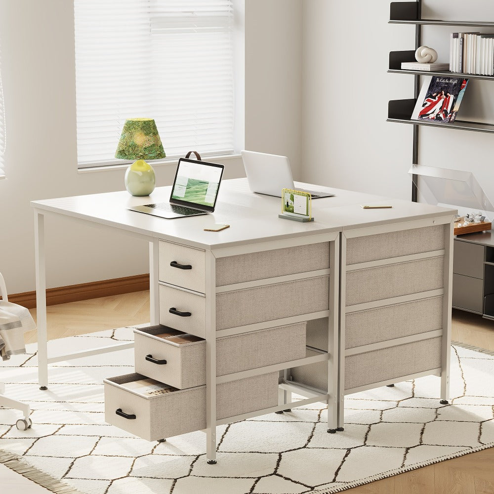 40" Small Desk with 4 Fabric Drawers – Reversible Study Table for Students, Compact Work Desk for Bedroom, Dorm & Small Spaces, White or Black