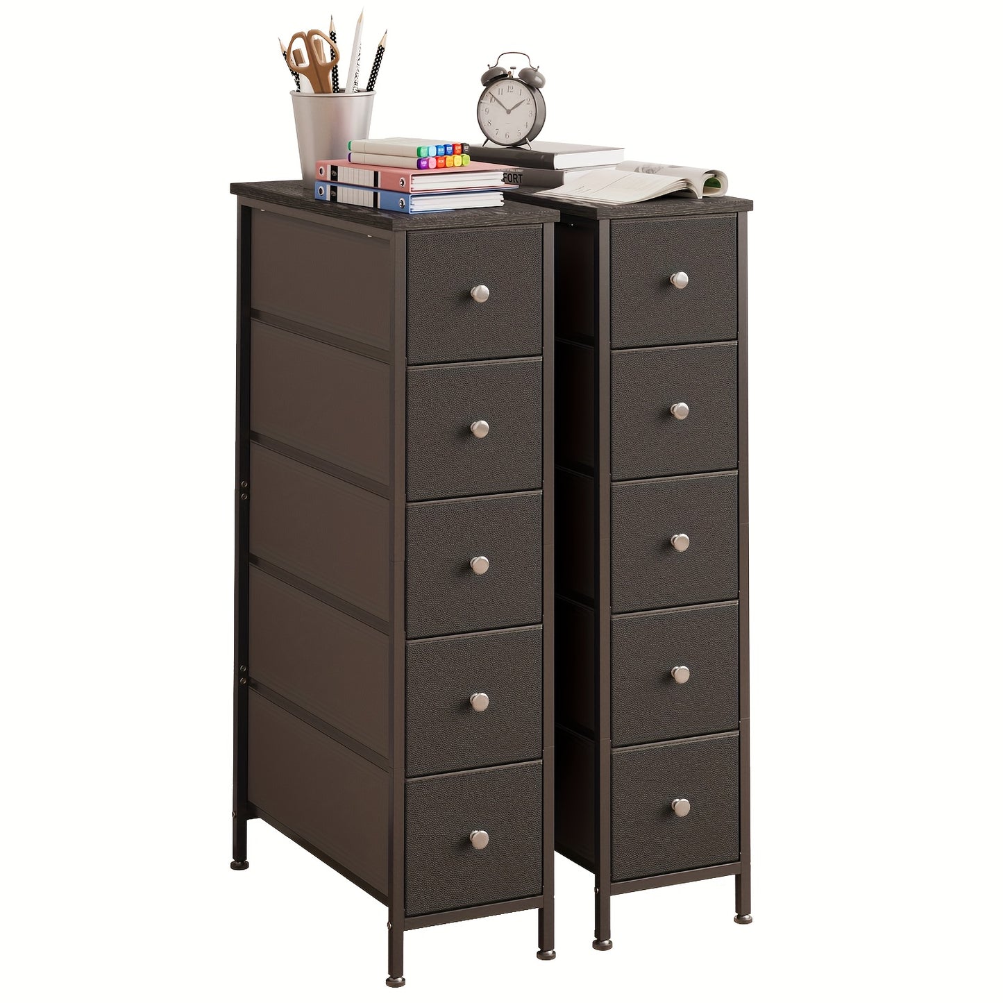 Narrow Storage Cabinet, Dresser With 4/5 Drawers, Slim Fabric Dresser Storage Tower For Small Space, Dresser With Steel Frame, Wood Top, For Bedroom, Bathroom, Living Room, School And Dormitory Storage, Closet, Laundry, For Halloween And Christmas