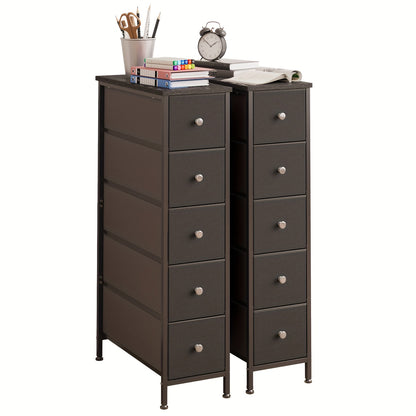 Narrow Storage Cabinet, Dresser With 4/5 Drawers, Slim Fabric Dresser Storage Tower For Small Space, Dresser With Steel Frame, Wood Top, For Bedroom, Bathroom, Living Room, School And Dormitory Storage, Closet, Laundry, For Halloween And Christmas