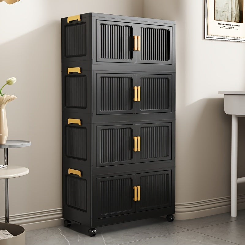 3/4/5 Tier Foldable Storage Cabinet, Stackable Plastic Storage Boxes with Lids, Folding Wardrobe Storage System, Portable Modular Storage Boxes with Casters for Entryways, Kitchens, Living Rooms, Bedrooms, Home Offices
