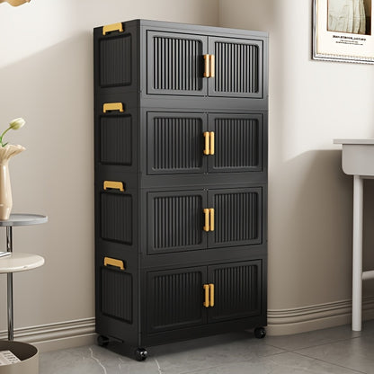 3/4/5 Tier Foldable Storage Cabinet, Stackable Plastic Storage Boxes with Lids, Folding Wardrobe Storage System, Portable Modular Storage Boxes with Casters for Entryways, Kitchens, Living Rooms, Bedrooms, Home Offices