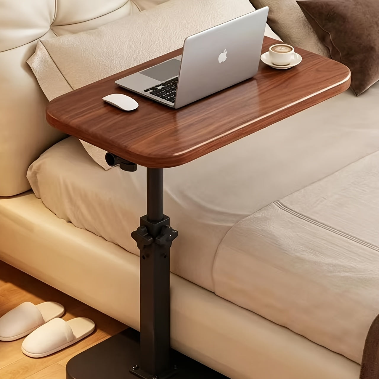 Walnut C-Shaped Tray Table A Mobile And Adjustable Side Table/Folding Table, Suitable for Home Office Desks, Coffee Tables And Bedside Sofas, Perfect As Snack Stand, Laptop Desk for Living Room, Bedroom, Nightstand, Holiday And Christmas Gift