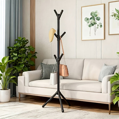 Clothes Rack with Hooks and Shelf 9 Hooks Mobile Freestanding Garment Organizer for Entryway Hallway Bedroom Living Room Office Dorm Black White